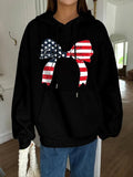 American Flag Bowknot Print Thermal Lined Casual Drawstring Pocket Hooded Daily Outdoor Fall & Winter T-Shirts, Hoodie, Sweatshirt - T-Shirt, Sweatshirt, Hoodie