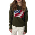 Autumn Loose Knit Tops America Flag Print Long Sleeve Round Neck Knitwear Womenswear Navy T-Shirts, Hoodie, Sweatshirt - T-Shirt, Sweatshirt, Hoodie