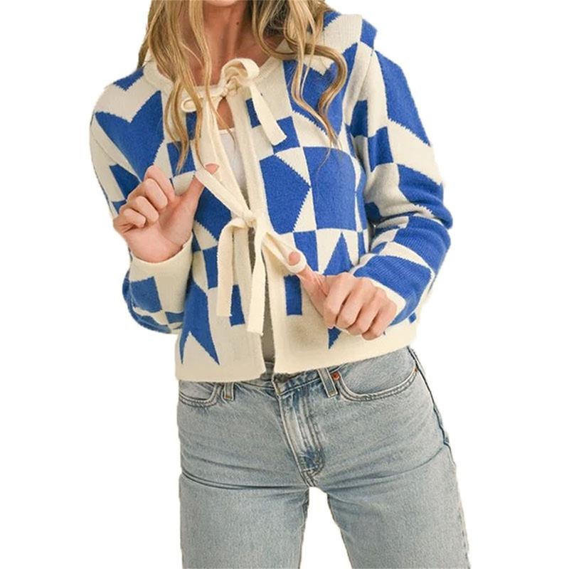 Autumn Cardigan Geometric Pattern Print Long Sleeve Tie Front Knitwear T-Shirts, Hoodie, Sweatshirt - T-Shirt, Sweatshirt, Hoodie