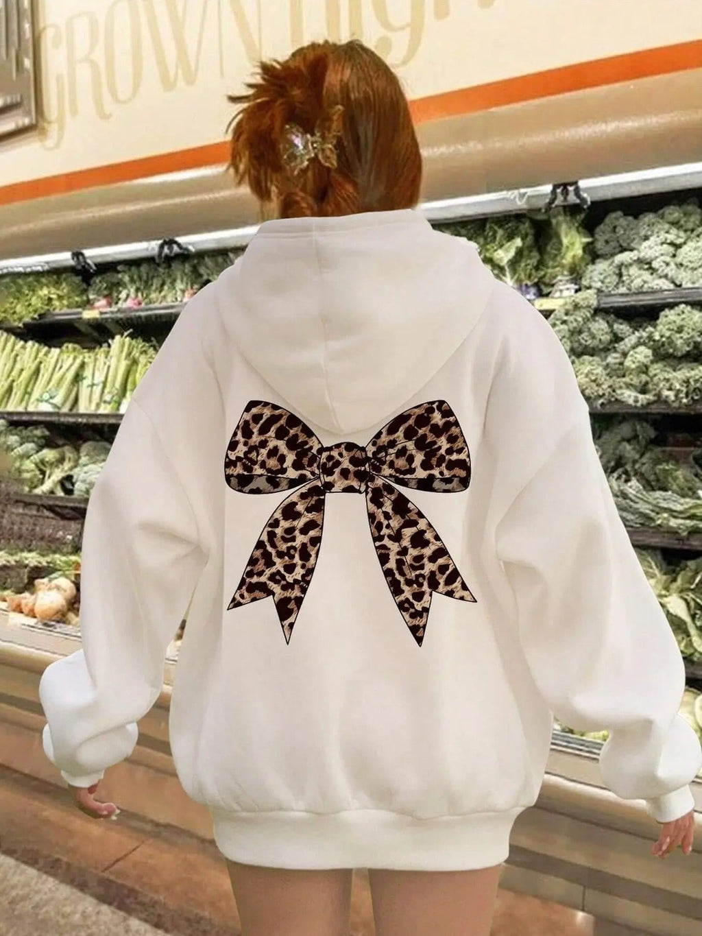 Bow Print Drop Shoulder Casual Drawstring Pocket Hooded Daily Outdoor Clothes All Seasons T-Shirts, Hoodie, Sweatshirt - T-Shirt, Sweatshirt, Hoodie