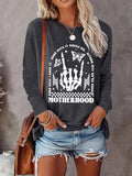 Butterfly & Skeleton Hand Print Drop Shoulder Long Sleeve Crew Neck Daily Vacation Outdoor Tops Spring & Fall T-Shirts, Hoodie, Sweatshirt - T-Shirt, Sweatshirt, Hoodie