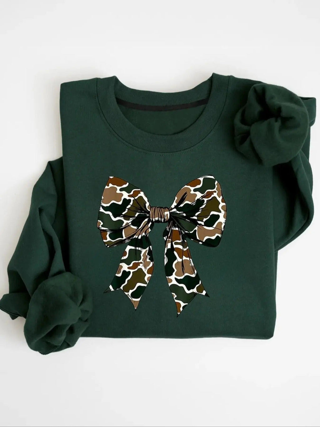 Camo Print Bow Print Casual Long Sleeve Crew Neck Top Fall & Winter Clothes Daily T-Shirts, Hoodie, Sweatshirt - T-Shirt, Sweatshirt, Hoodie