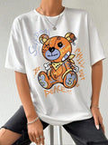 Cartoon Bear & Letter Print Round Neck Casual Half Sleeve Daily Summer Clothes T-Shirts, Hoodie, Sweatshirt - T-Shirt, Sweatshirt, Hoodie