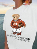 Cartoon Bear & Letter Print Round Neck Vintage Casual Short Sleeve Daily Summer Clothes T-Shirts, Hoodie, Sweatshirt - T-Shirt, Sweatshirt, Hoodie