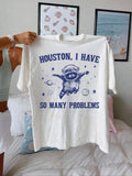Cartoon Bear Astronaut & Letter Print Drop Shoulder Casual Half Sleeve Round Neck Summer Top Daily T-Shirts, Hoodie, Sweatshirt - T-Shirt, Sweatshirt, Hoodie