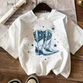 Cartoon Cowboy Boots Print Round Neck Casual Drop Shoulder Short Sleeve Summer Clothes Daily T-Shirts, Hoodie, Sweatshirt - T-Shirt, Sweatshirt, Hoodie