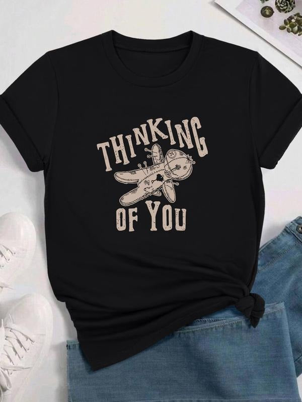 Cartoon Dog & Letter Print Round Neck Casual Crew Neck Daily Vacation Outdoor Clothes All Seasons Top T-Shirts, Hoodie, Sweatshirt - T-Shirt, Sweatshirt, Hoodie