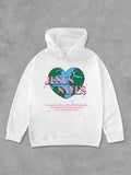 Cartoon Earth & Letter Print Casual Long Sleeve Hooded Daily Outdoor Fall & Winter T-Shirts, Hoodie, Sweatshirt - T-Shirt, Sweatshirt, Hoodie