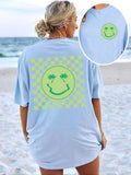 Cartoon Face Checkerboard Print Round Neck Vintage Casual Drop Shoulder Half Sleeve Daily Summer T-Shirts, Hoodie, Sweatshirt - T-Shirt, Sweatshirt, Hoodie