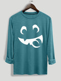 Cartoon Face Print Long Sleeve Casual Round Neck Daily All Seasons T-Shirts, Hoodie, Sweatshirt - T-Shirt, Sweatshirt, Hoodie