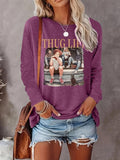 Cartoon Figure & Letter Print Round Neck Casual Crew Neck Long Sleeve Daily Outdoor Fall & Winter T-Shirts, Hoodie, Sweatshirt - T-Shirt, Sweatshirt, Hoodie