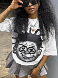Cartoon Figure Print Drop Shoulder Casual Half Sleeve Crew Neck Daily Vacation Outdoor Clothes Summer T-Shirts, Hoodie, Sweatshirt - T-Shirt, Sweatshirt, Hoodie
