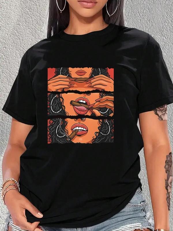 Cartoon Figure Print Round Neck Casual Short Sleeve Crew Neck Daily Vacation Outdoor Clothes Summer T-Shirts, Hoodie, Sweatshirt - T-Shirt, Sweatshirt, Hoodie