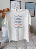 Cartoon Fish Print Round Neck Casual Short Sleeve Summer Clothes Daily T-Shirts, Hoodie, Sweatshirt - T-Shirt, Sweatshirt, Hoodie