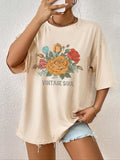 Cartoon Floral Print Round Neck Casual Drop Shoulder Short Sleeve Daily Summer Clothes T-Shirts, Hoodie, Sweatshirt - T-Shirt, Sweatshirt, Hoodie