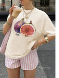 Cartoon Fruit Print Round Neck Casual Short Sleeve Daily Summer Clothes Top T-Shirts, Hoodie, Sweatshirt - T-Shirt, Sweatshirt, Hoodie