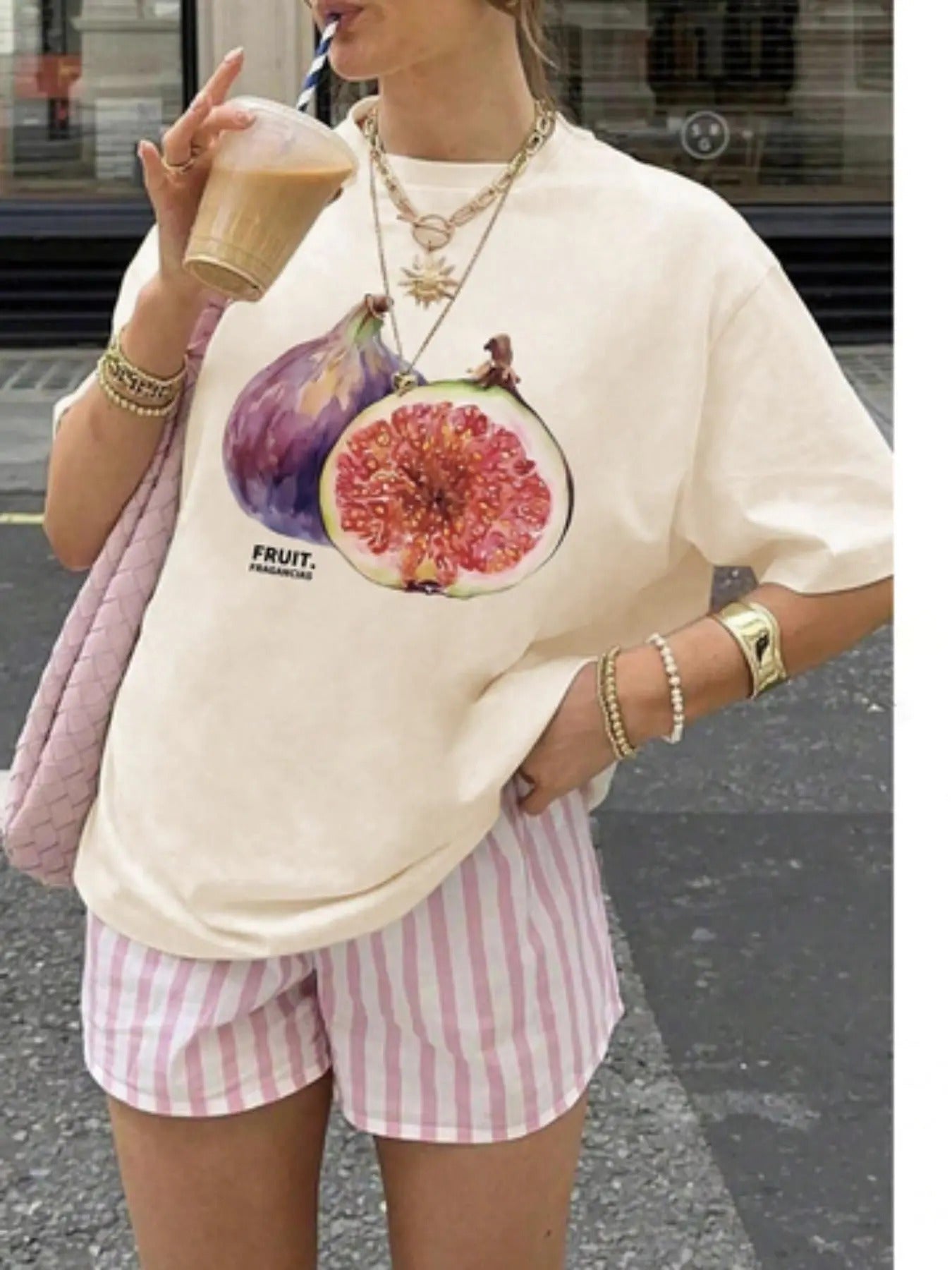 Cartoon Fruit Print Round Neck Casual Short Sleeve Daily Summer Clothes Top T-Shirts, Hoodie, Sweatshirt - T-Shirt, Sweatshirt, Hoodie