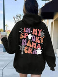 Cartoon Ghost & Letter Print Drawstring Pocket Casual Long Sleeve Hooded Fall & Winter Clothes Daily T-Shirts, Hoodie, Sweatshirt - T-Shirt, Sweatshirt, Hoodie