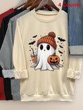 Cartoon Ghost & Pumpkin Print Casual Long Sleeve Round Neck Halloween Fall & Winter Clothes Daily T-Shirts, Hoodie, Sweatshirt - T-Shirt, Sweatshirt, Hoodie