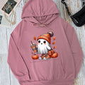 Cartoon Ghost Print Drop Shoulder Drawstring Casual Pocket Hooded Daily Outdoor Fall & Winter T-Shirts, Hoodie, Sweatshirt - T-Shirt, Sweatshirt, Hoodie