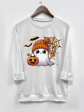 Cartoon Ghost Print Drop Shoulder Casual Long Sleeve Crew Neck Halloween Daily Outdoor Fall & Winter T-Shirts, Hoodie, Sweatshirt - T-Shirt, Sweatshirt, Hoodie