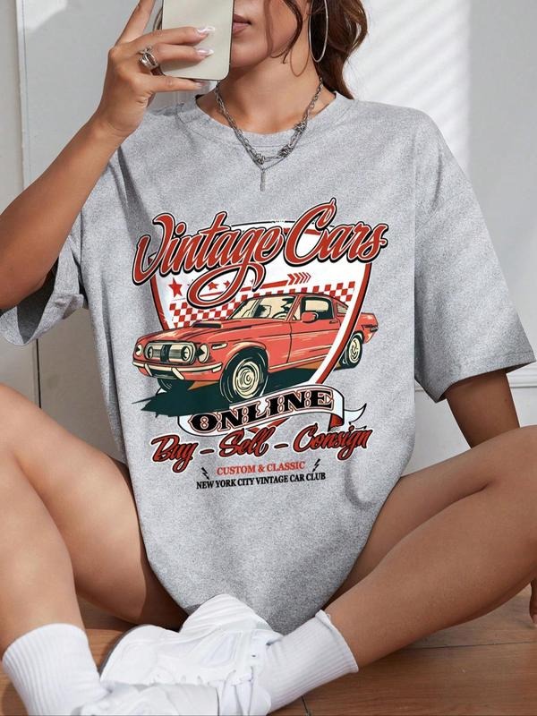 Cartoon Print Crew Neck Casual Drop Shoulder Short Sleeve Daily Summer Clothes T-Shirts, Hoodie, Sweatshirt - T-Shirt, Sweatshirt, Hoodie