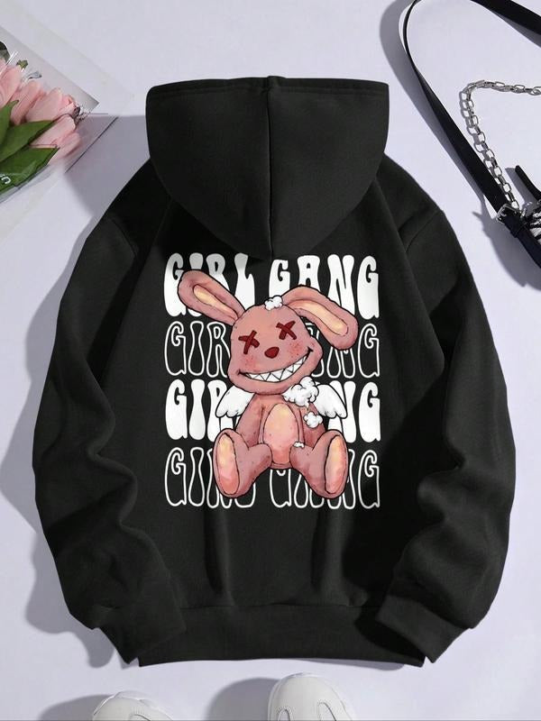 Cartoon Print Pocket Drawstring Casual Long Sleeve Hooded Fall & Winter Clothes Daily T-Shirts, Hoodie, Sweatshirt - T-Shirt, Sweatshirt, Hoodie