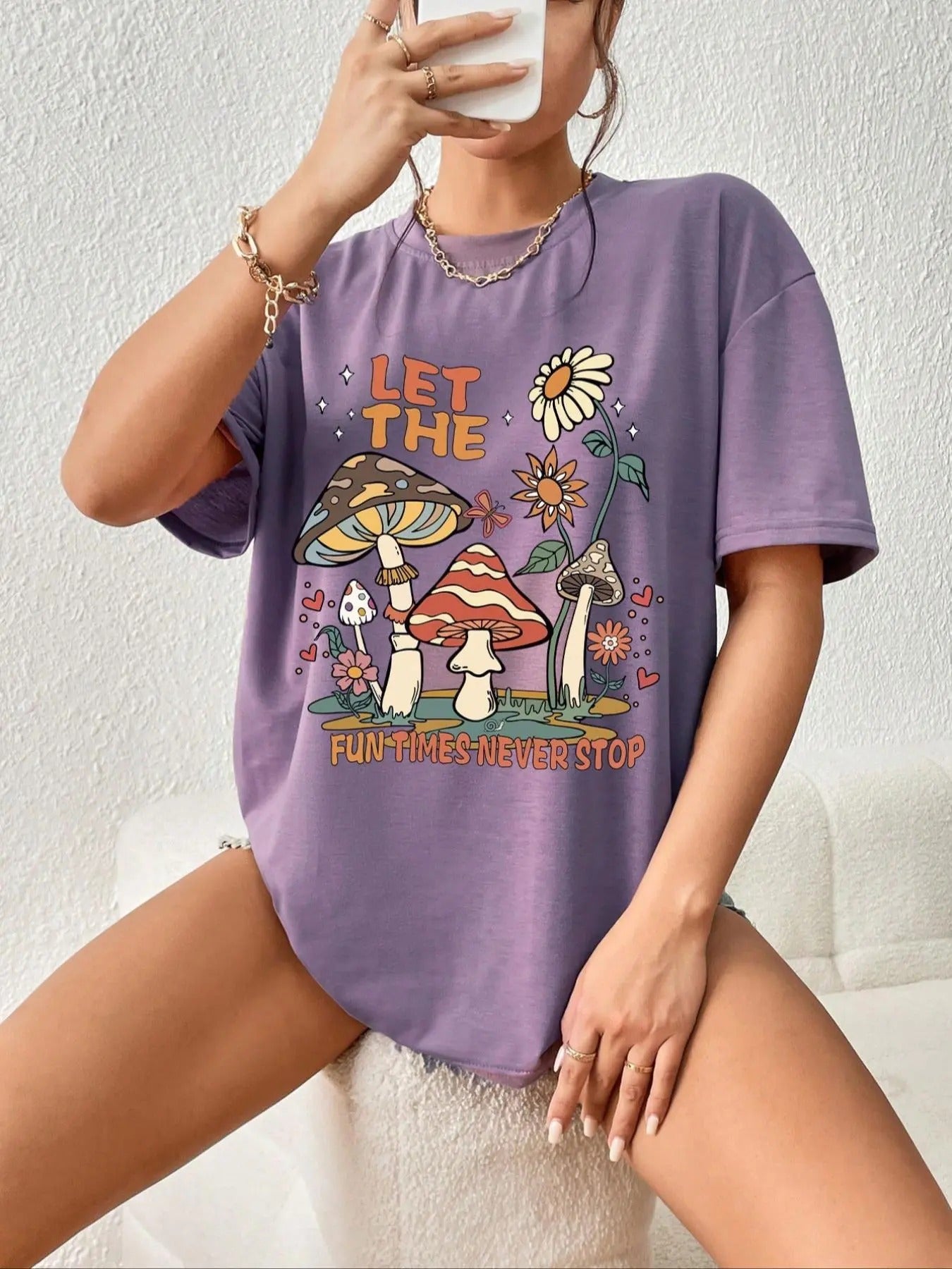 Cartoon Print Round Neck Casual Drop Shoulder Short Sleeve Daily Summer Clothes T-Shirts, Hoodie, Sweatshirt - T-Shirt, Sweatshirt, Hoodie