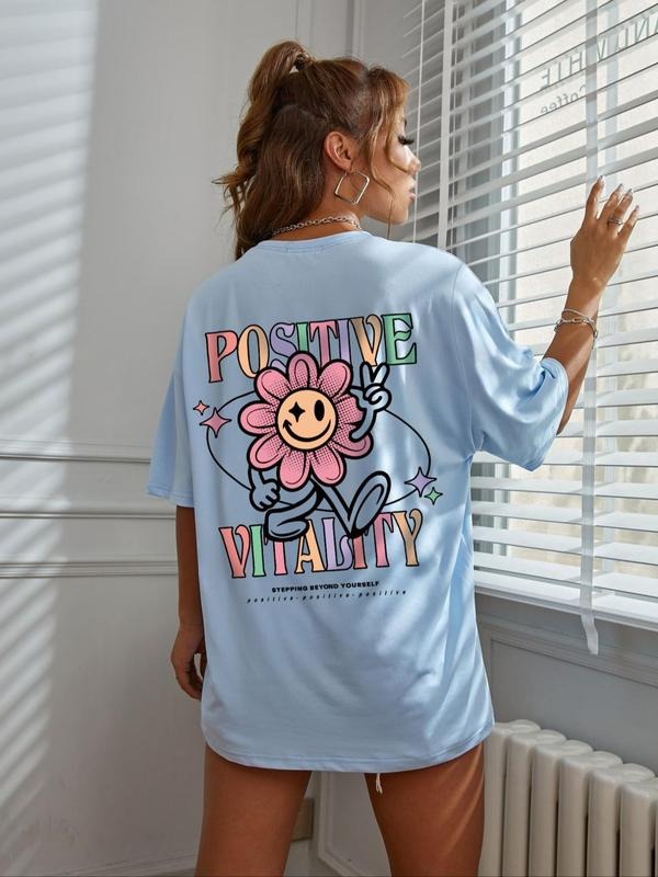 Cartoon Print Round Neck Casual Drop Shoulder Short Sleeve Daily Summer T-Shirts, Hoodie, Sweatshirt - T-Shirt, Sweatshirt, Hoodie
