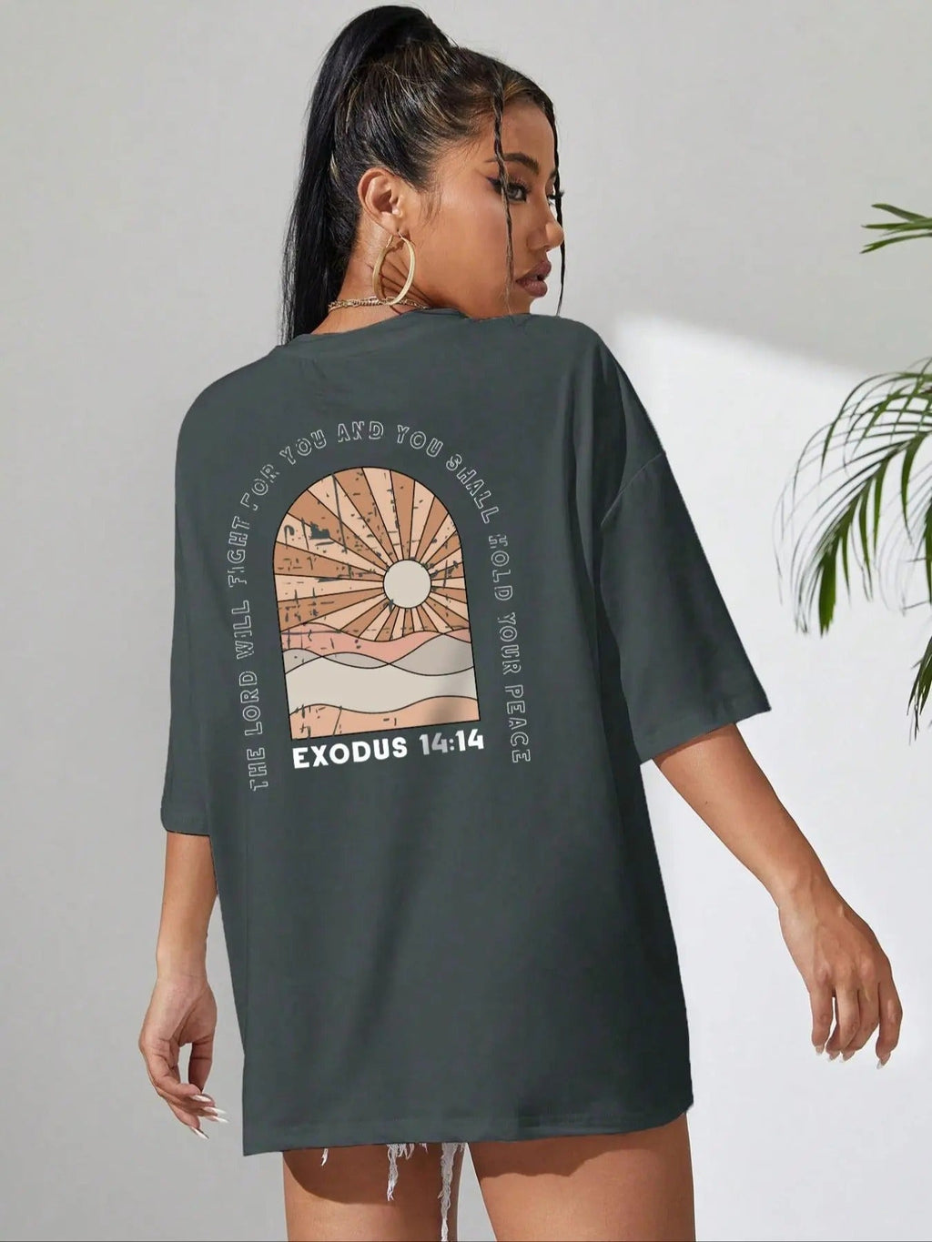Cartoon Landscape & Letter Print Round Neck Casual Drop Shoulder Half Sleeve Summer Clothes Daily T-Shirts, Hoodie, Sweatshirt - T-Shirt, Sweatshirt, Hoodie