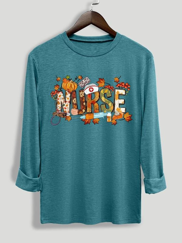 Cartoon Letter Print Long Sleeve Casual Round Neck All Seasons Clothes Daily T-Shirts, Hoodie, Sweatshirt - T-Shirt, Sweatshirt, Hoodie