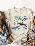 Cartoon Marine Life Print Round Neck Casual Short Sleeve Summer Clothes Daily T-Shirts, Hoodie, Sweatshirt - T-Shirt, Sweatshirt, Hoodie