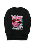 Cartoon Mouth & Letter Print Drop Shoulder Casual Long Sleeve Round Neck Daily All Seasons T-Shirts, Hoodie, Sweatshirt - T-Shirt, Sweatshirt, Hoodie