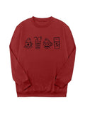 Cartoon Print Crew Neck Casual Halloween Themed Long Sleeve Daily Fall & Winter T-Shirts, Hoodie, Sweatshirt - T-Shirt, Sweatshirt, Hoodie