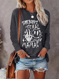Cartoon Print Drop Shoulder Casual Letter Print Long Sleeve Round Neck Spring & Fall Top Daily T-Shirts, Hoodie, Sweatshirt - T-Shirt, Sweatshirt, Hoodie
