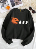 Cartoon Print Drop Shoulder Casual Crew Neck Daily Female Matching Pumpkin & Ghost Print Top T-Shirts, Hoodie, Sweatshirt - T-Shirt, Sweatshirt, Hoodie