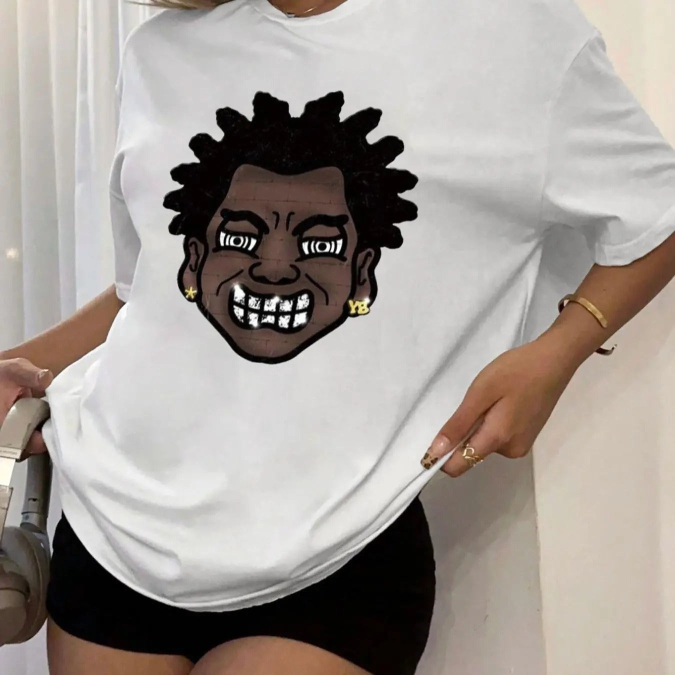 Cartoon Print Round Neck Casual Drop Shoulder Short Sleeve Summer Clothes Daily T-Shirts, Hoodie, Sweatshirt - T-Shirt, Sweatshirt, Hoodie