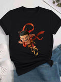 Cartoon Print Round Neck Casual Short Sleeve Daily Vacation Outdoor Clothes All Seasons T-Shirts, Hoodie, Sweatshirt - T-Shirt, Sweatshirt, Hoodie