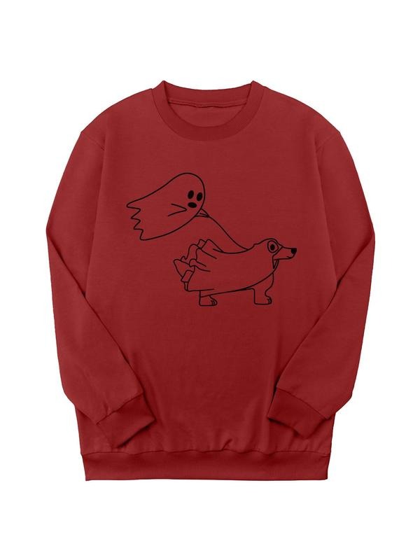 Cartoon Print Casual Halloween Themed Long Sleeve Crew Neck Daily All Seasons T-Shirts, Hoodie, Sweatshirt - T-Shirt, Sweatshirt, Hoodie