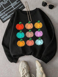 Cartoon Pumpkin Print Round Neck Casual Long Sleeve Fall & Winter Clothes Daily T-Shirts, Hoodie, Sweatshirt - T-Shirt, Sweatshirt, Hoodie
