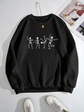 Cartoon Skeleton Print Round Neck Without Necklace Casual Crew Neck Fall & Winter Clothes Daily T-Shirts, Hoodie, Sweatshirt - T-Shirt, Sweatshirt, Hoodie