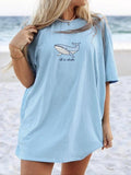 Cartoon Whale Print Drop Shoulder Casual Half Sleeve Round Neck Summer Clothes Daily T-Shirts, Hoodie, Sweatshirt - T-Shirt, Sweatshirt, Hoodie
