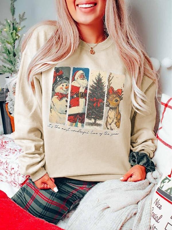 Print Drop Shoulder Casual Long Sleeve Round Neck Daily Fall & Winter Clothes T-Shirts, Hoodie, Sweatshirt - T-Shirt, Sweatshirt, Hoodie