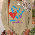 Heart & Letter Print Drop Shoulder Casual Long Sleeve Round Neck Top Daily Fall & Winter Clothes T-Shirts, Hoodie, Sweatshirt - T-Shirt, Sweatshirt, Hoodie