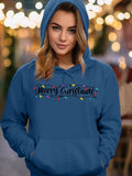 Letter Print Drawstring Pocket Casual Drop Shoulder Long Sleeve Hooded Fall & Winter Clothes Daily T-Shirts, Hoodie, Sweatshirt - T-Shirt, Sweatshirt, Hoodie