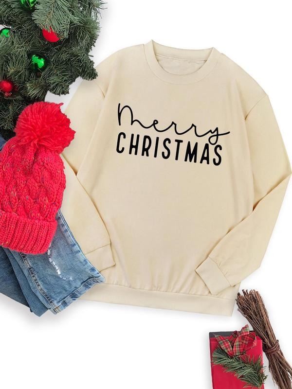 Letter Print Drop Shoulder Casual Long Sleeve Round Neck Fall & Winter Clothes Daily Wearstyle{N002}2 T-Shirts, Hoodie, Sweatshirt - T-Shirt, Sweatshirt, Hoodie