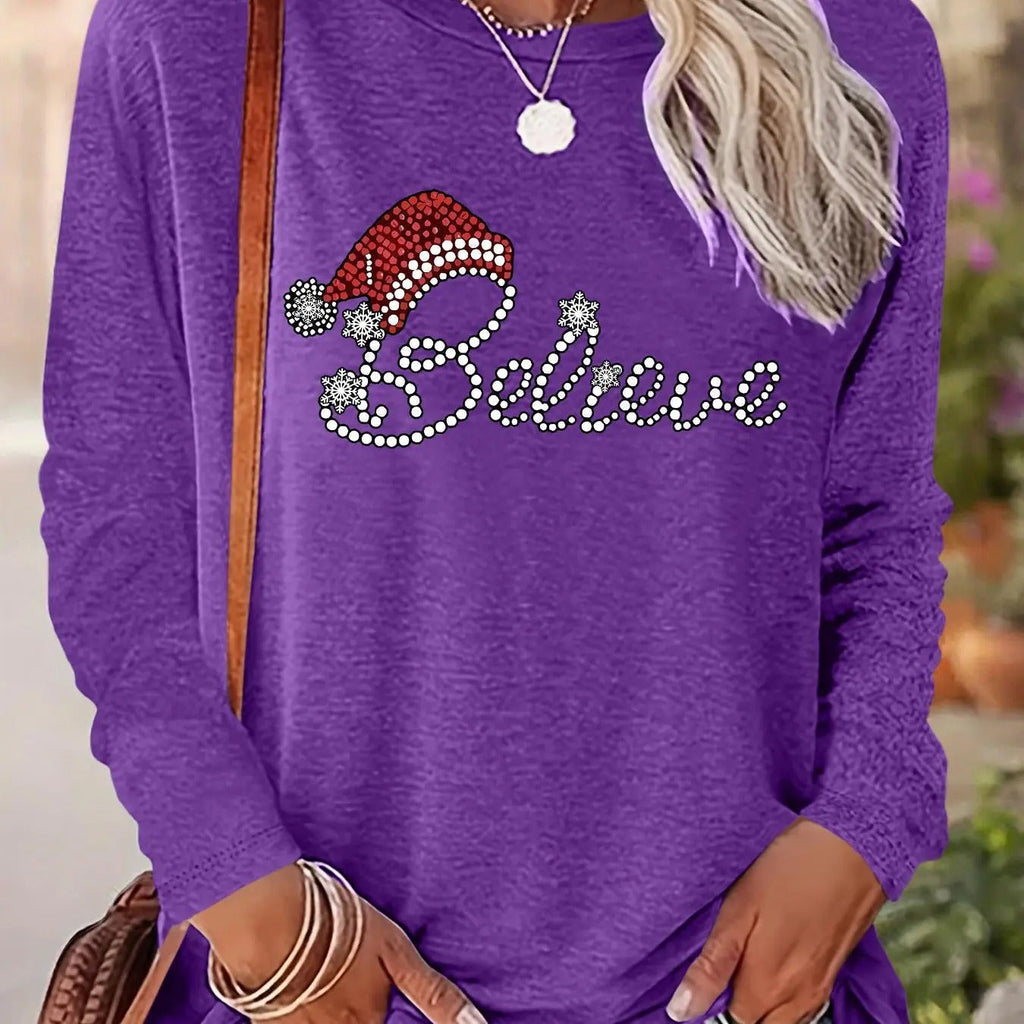 Letter Print Drop Shoulder Casual Long Sleeve Round Neck Daily Fall & Winter Clothesstyle{N002}3 T-Shirts, Hoodie, Sweatshirt - T-Shirt, Sweatshirt, Hoodie