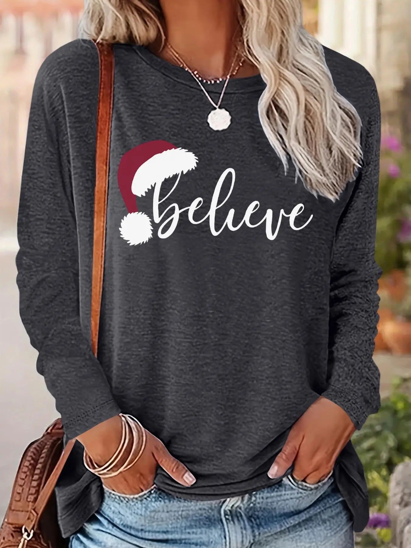 Letter Print Drop Shoulder Casual Long Sleeve Round Neck Fall & Winter Clothes Daily T-Shirts, Hoodie, Sweatshirt - T-Shirt, Sweatshirt, Hoodie