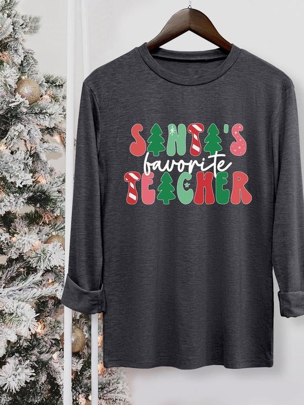Letter Print Round Neck Casual Long Sleeve Crew Neck Fall & Winter Top Daily Wearstyle{N002}4 T-Shirts, Hoodie, Sweatshirt - T-Shirt, Sweatshirt, Hoodie