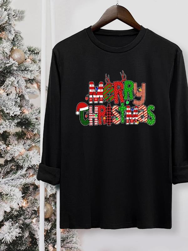 Letter Print Round Neck Casual Long Sleeve Crew Neck Fall & Winter Top Daily Wearstyle{N002}6 T-Shirts, Hoodie, Sweatshirt - T-Shirt, Sweatshirt, Hoodie